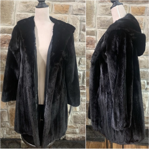 Vintage Jackets & Blazers - Vintage Genuine Black Mink Stroller with Attached Hood, Size S